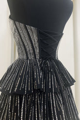 Black Homecoming Dress A Line Corset Short Prom Dress With Ruffles
